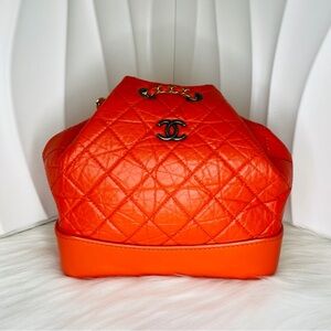 CHANEL Gabrielle Small Backpack Orange Quilted Aged Calfskin Mixed Hardware